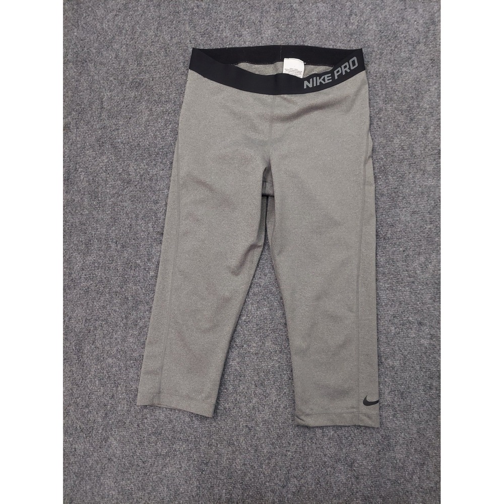 Nike Pro Cropped Leggings Womens Large Gray Running Gym Workout Swoosh - Picture 1 of 12
